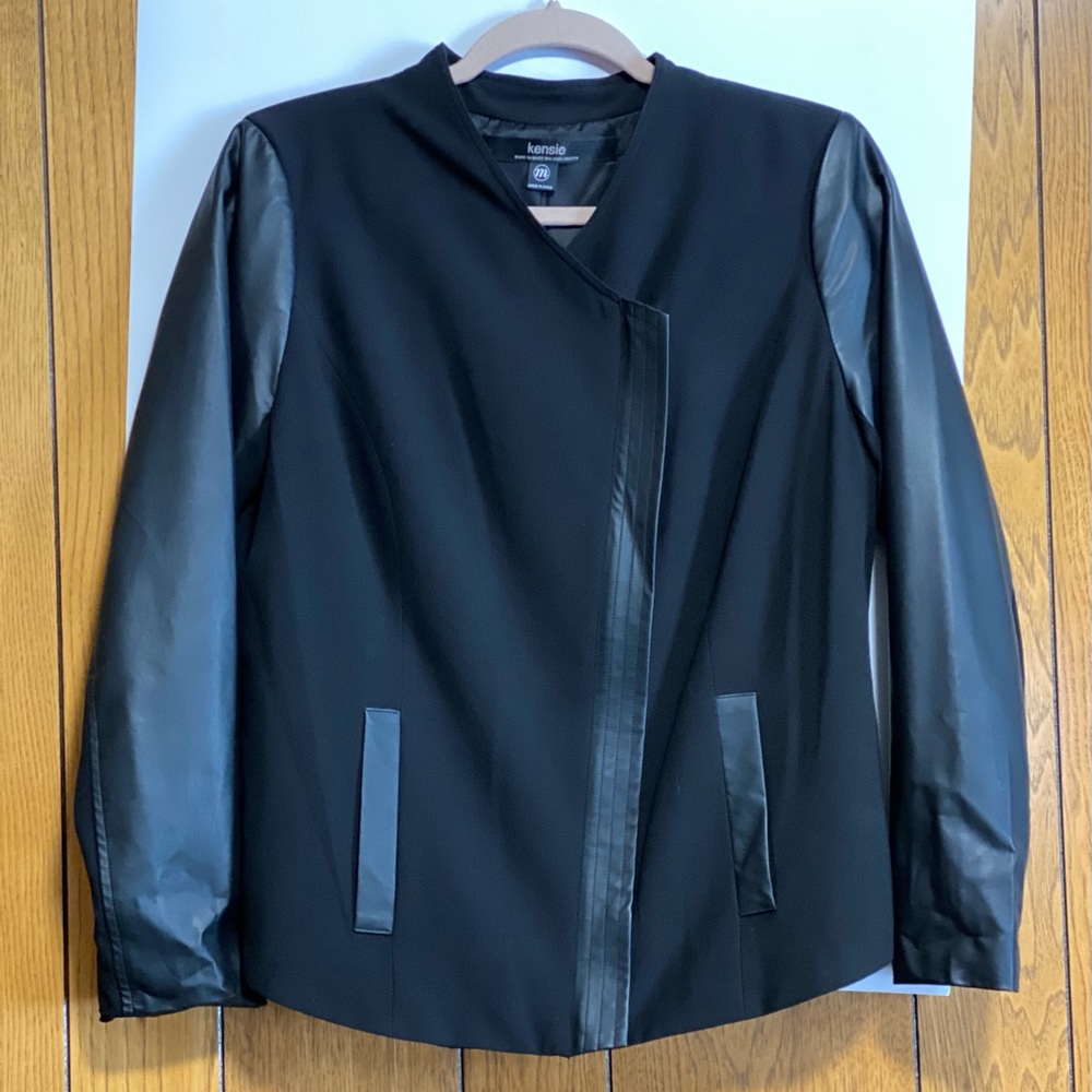Kensie Black Faux Leather Sleeve Jacket